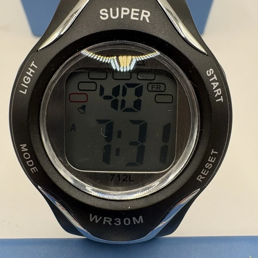 Digital Wristwatch Black Water-Resistant Alarm Backlight Timer with Box